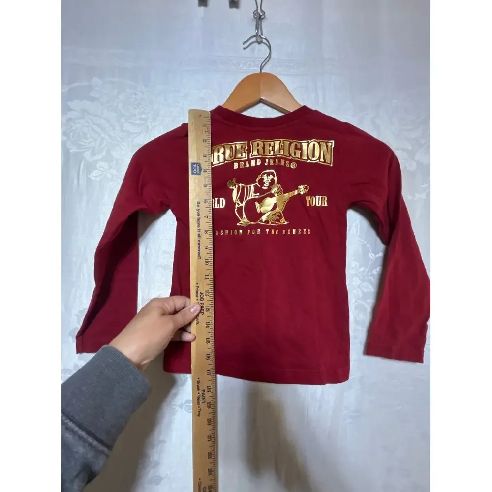 True Religion T Shirt Large 6X Red Gold World Tour Buddha Guitar - Picture 2 of 6